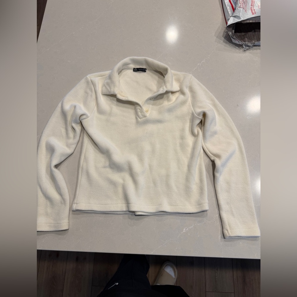 Zara Off-White Collared Top